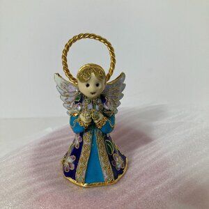 Vintage Alsan Victorian Enamel Cloissone Angel Bell Christmas Ornament 3" Blue G